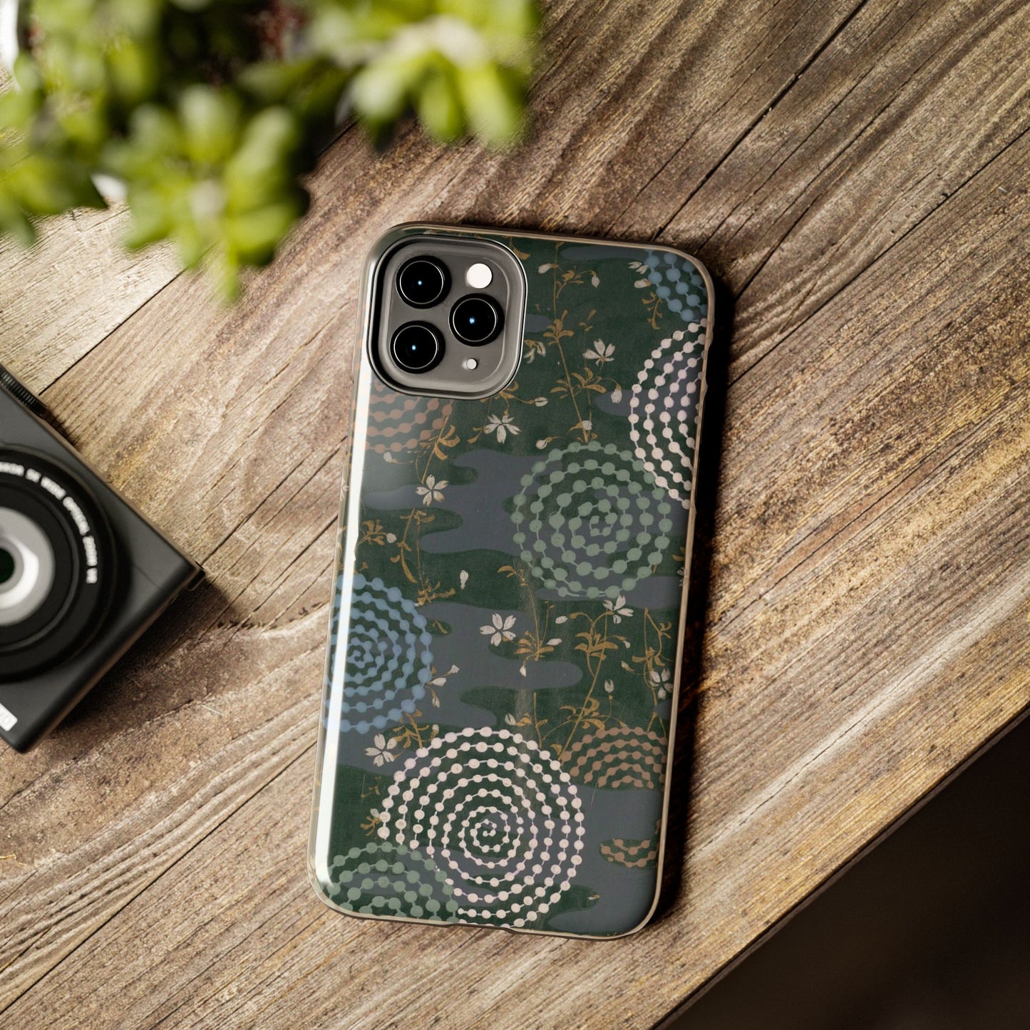 Meiji Era Uzumaki Spiral Phone Case | 1901 Zuan Hyakushu | Tokiwa Green Japanese Art