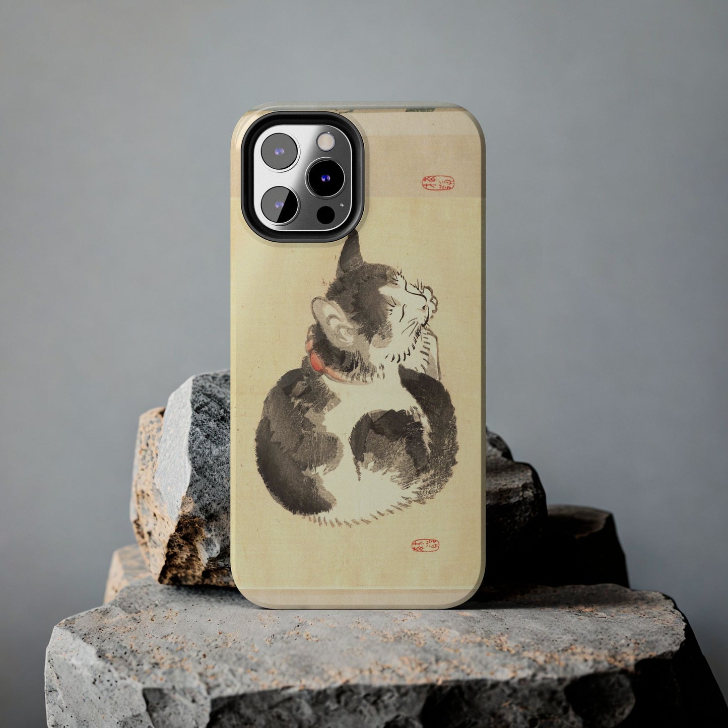 Sleeping Cat Japanese Art Phone Case | Meiji Era Bairei Kono Woodblock | Vintage Cat Illustration 1887