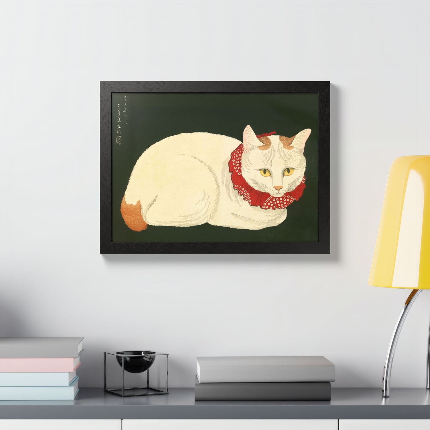 White Cat Japanese Woodblock Framed Poster – Nihon Fukei Senshu Vol.6, 1924