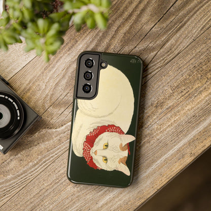 Taisho Era Lucky White Cat Phone Case | 1921 Japanese Woodblock Art | Zen Cat Design
