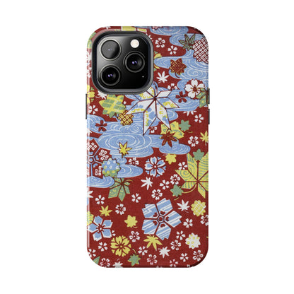 Taisho Umbrella Tales | 1926 Sakura, Momiji & Flowing Water Phone Case | Vintage Chiyogami Art