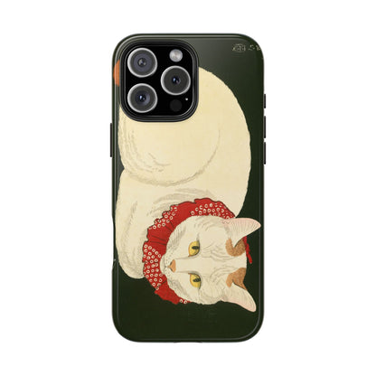 Taisho Era Lucky White Cat Phone Case | 1921 Japanese Woodblock Art | Zen Cat Design