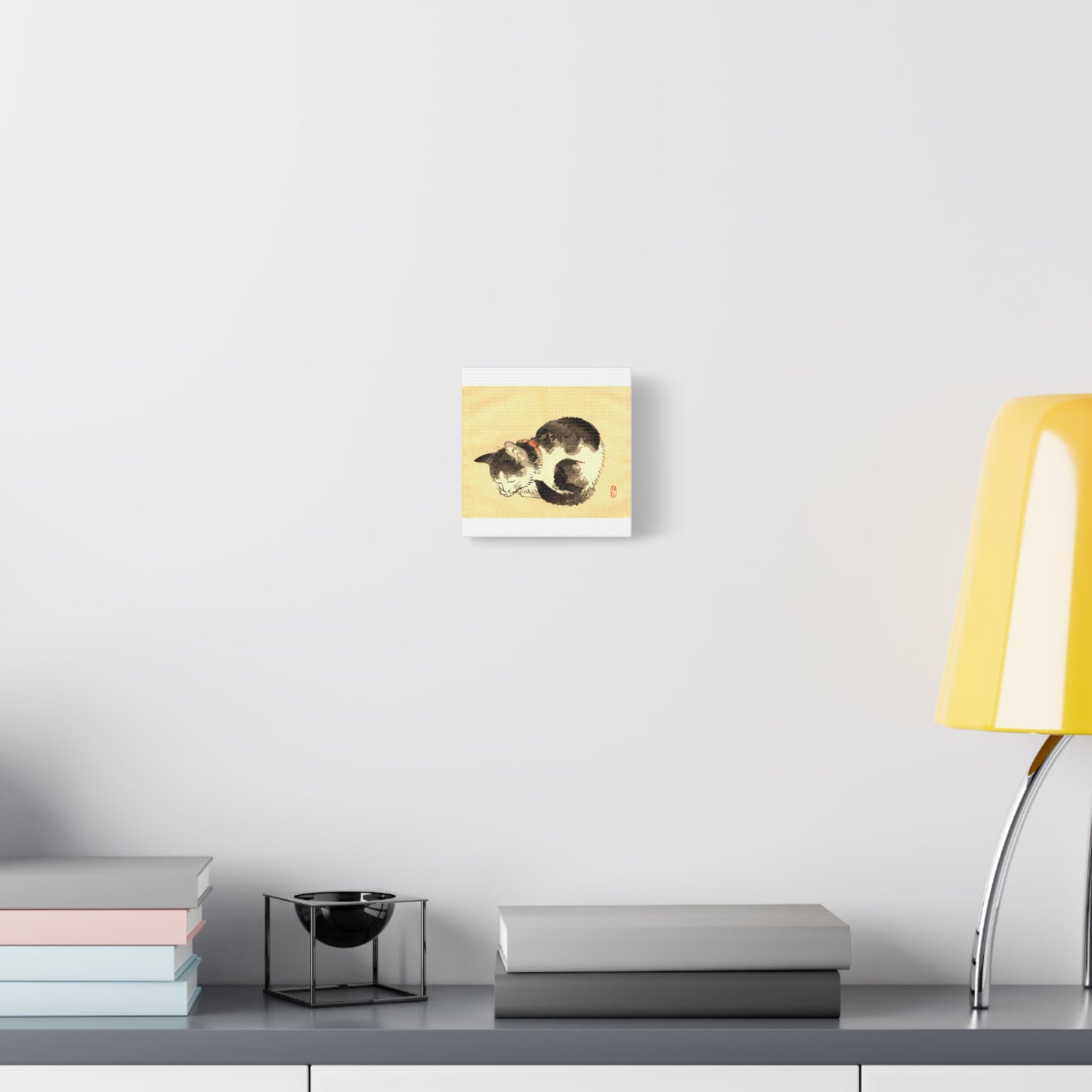 Sleeping Cat Vintage Sumi-e Canvas Print — Japanese Ink Cat Wall Art