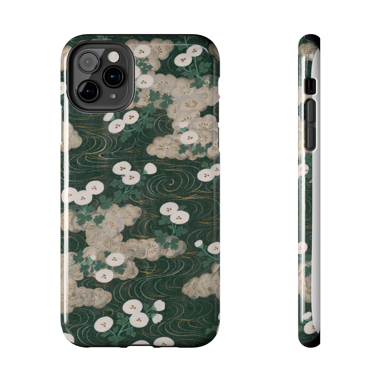 Meiji Era Flowing Water & White Flower Phone Case | 1901 Illustrated Compendium of 100 Designs | Forest Green Japanese Art