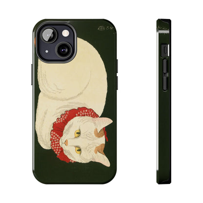 Taisho Era Lucky White Cat Phone Case | 1921 Japanese Woodblock Art | Zen Cat Design
