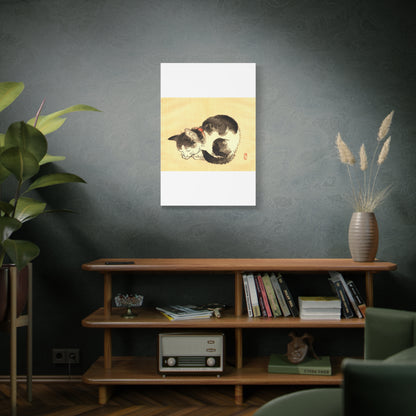 Sleeping Cat Vintage Sumi-e Canvas Print — Japanese Ink Cat Wall Art
