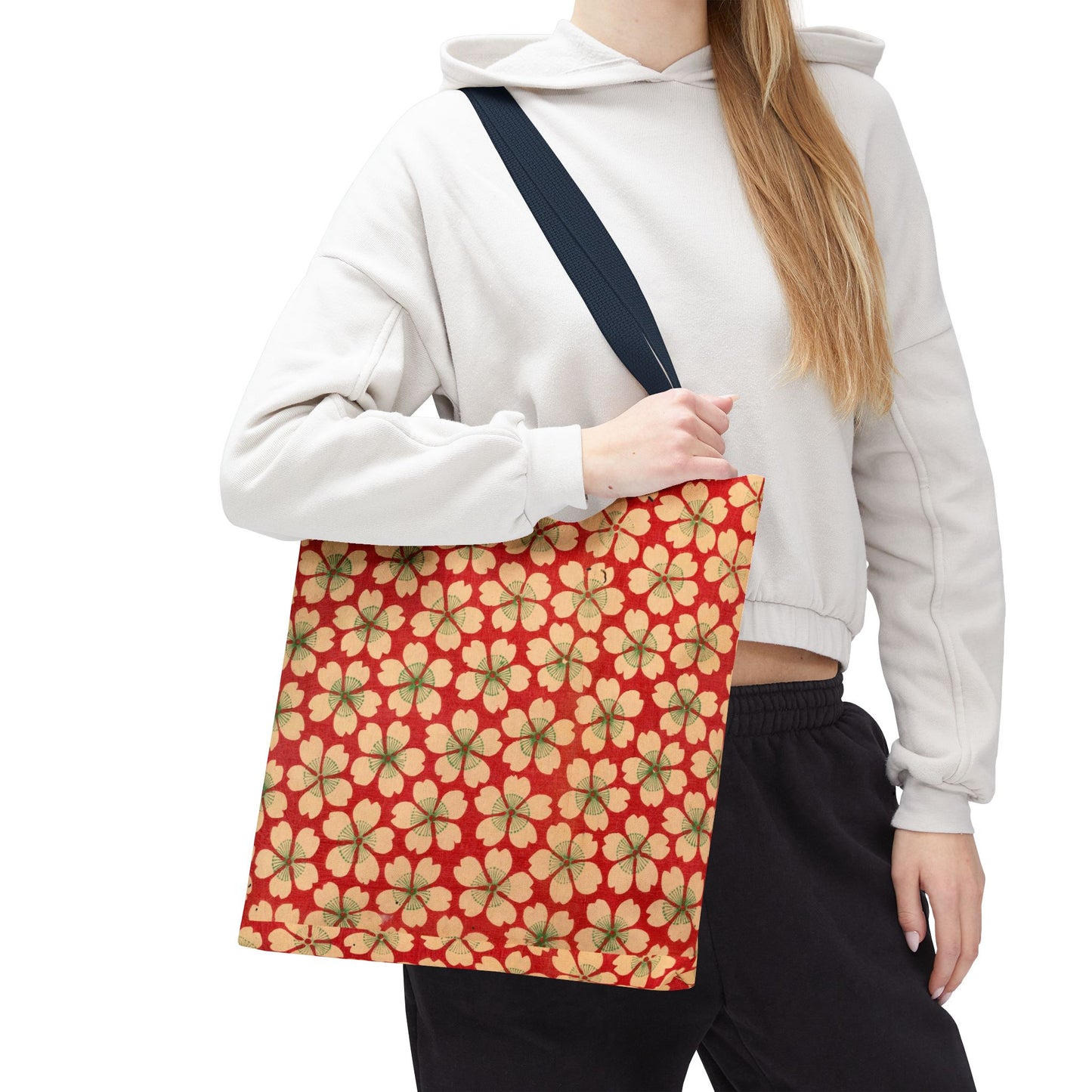 Meiji Era Sakura Blossom Tote Bag | "Chiyogami Mihon" Japanese Archive Art | Red & White Floral
