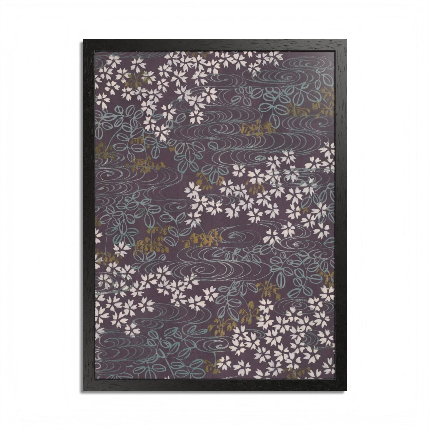 Antique Japanese Sakura River Framed Poster - Meiji Era Chiyogami Wall Art