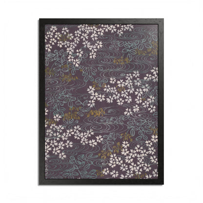 Antique Japanese Sakura River Framed Poster - Meiji Era Chiyogami Wall Art