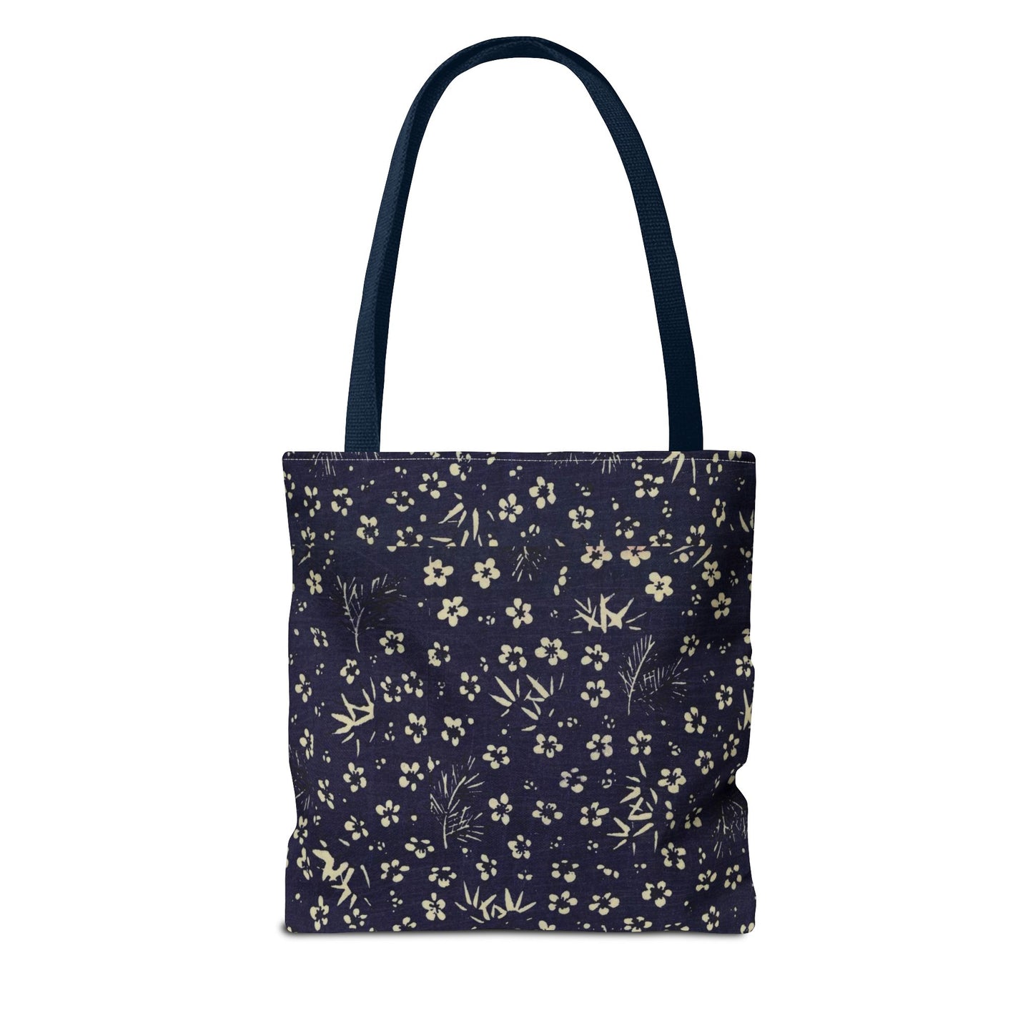 Taisho Era Shochikubai Tote Bag | 1926 Pine Bamboo Plum Japanese Chiyogami Art | Navy Floral