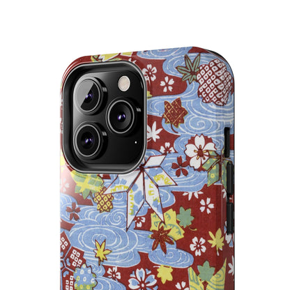 Taisho Umbrella Tales | 1926 Sakura, Momiji & Flowing Water Phone Case | Vintage Chiyogami Art