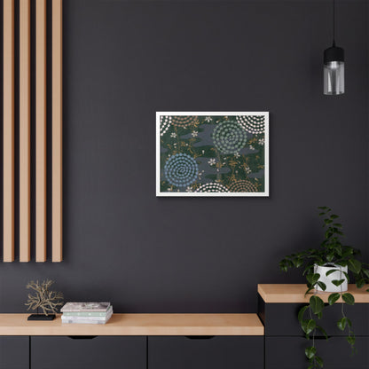 Antique Japanese Spiral & Hanabi Framed Poster - Meiji Era Traditional Pattern Wall Art