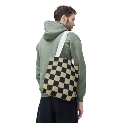 Black & White Ichimatsu Checkered Tote Bag – Japanese Traditional Pattern, Minimalist Everyday Bag