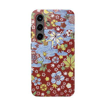 Taisho Umbrella Tales | 1926 Sakura, Momiji & Flowing Water Phone Case | Vintage Chiyogami Art