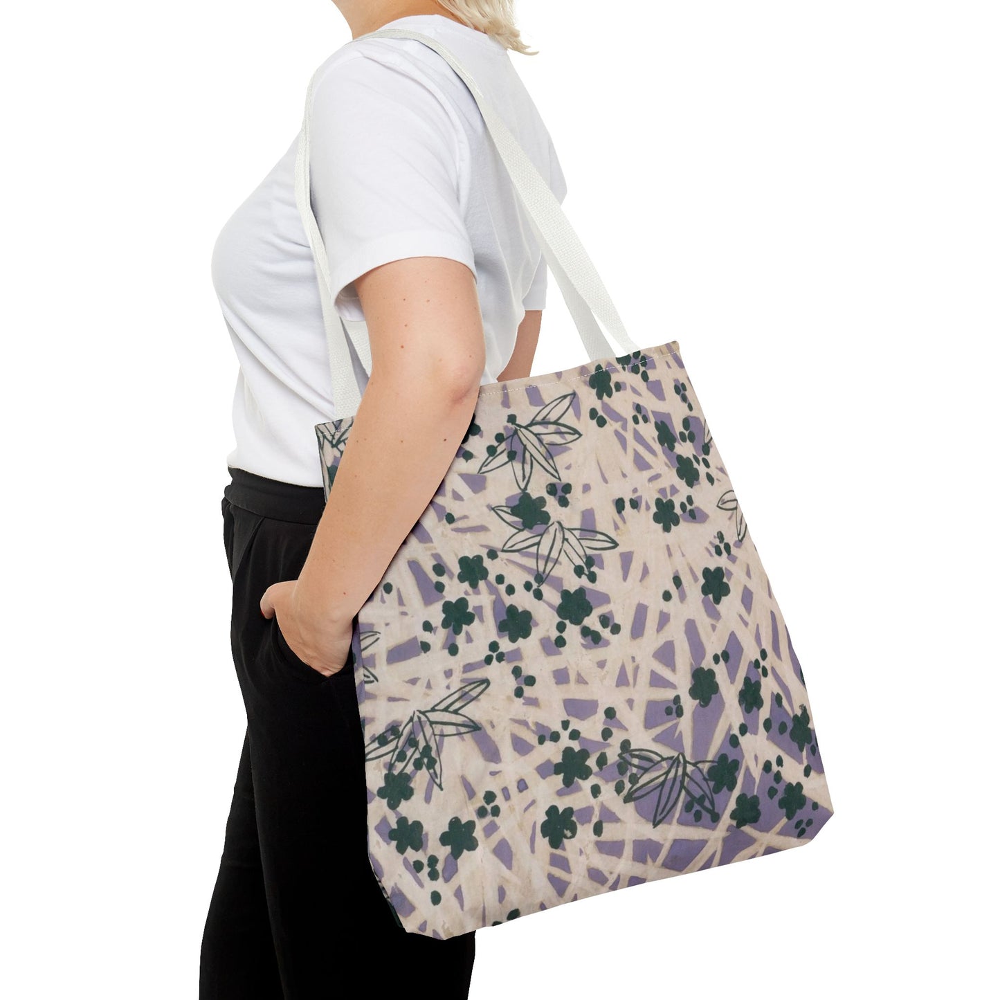 Meiji Era Bamboo & Flower Tote Bag | 1901 Zuan Hyakushu | Purple & Green Japanese Art