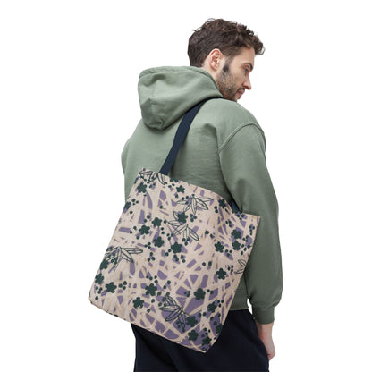 Meiji Era Bamboo & Flower Tote Bag | 1901 Zuan Hyakushu | Purple & Green Japanese Art