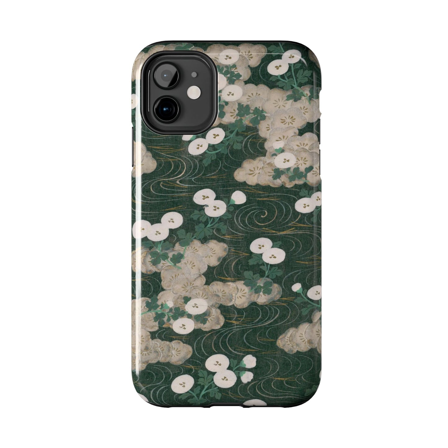 Meiji Era Flowing Water & White Flower Phone Case | 1901 Illustrated Compendium of 100 Designs | Forest Green Japanese Art