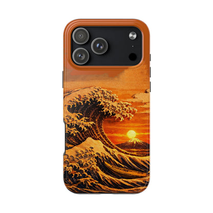 Japanese Great Wave Sunset Phone Case | Hokusai 3D Art Sunset Glow | Edo Era Masterpiece