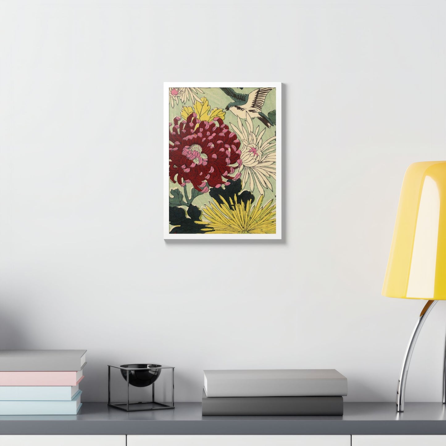 Chrysanthemum Japanese Chiyogami Framed Poster – Vintage 1924 Kikuo Hirose | Maru no Kagishippo