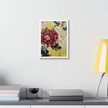 Chrysanthemum Japanese Chiyogami Framed Poster – Vintage 1924 Kikuo Hirose | Maru no Kagishippo