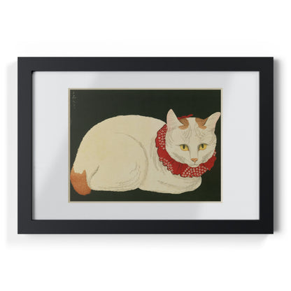 White Cat Japanese Woodblock Framed Poster – Nihon Fukei Senshu Vol.6, 1924
