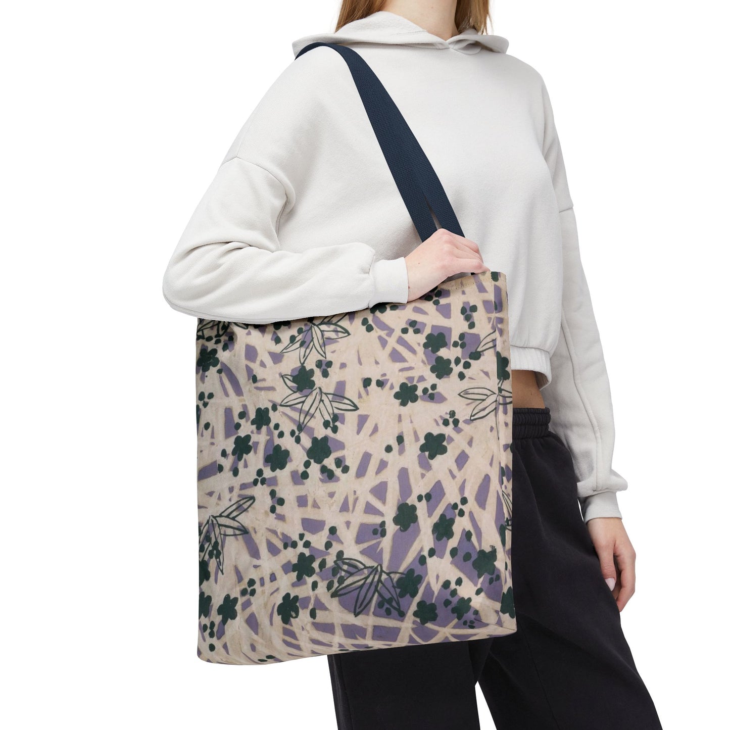 Meiji Era Bamboo & Flower Tote Bag | 1901 Zuan Hyakushu | Purple & Green Japanese Art