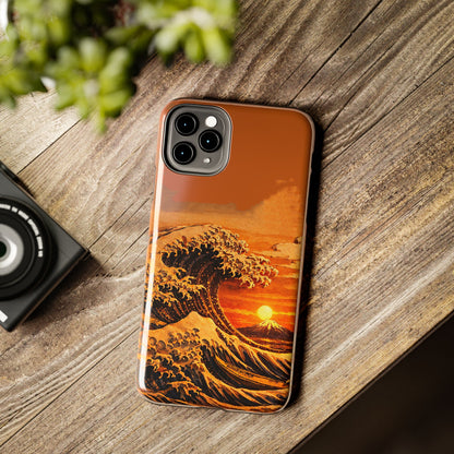 Japanese Great Wave Sunset Phone Case | Hokusai 3D Art Sunset Glow | Edo Era Masterpiece