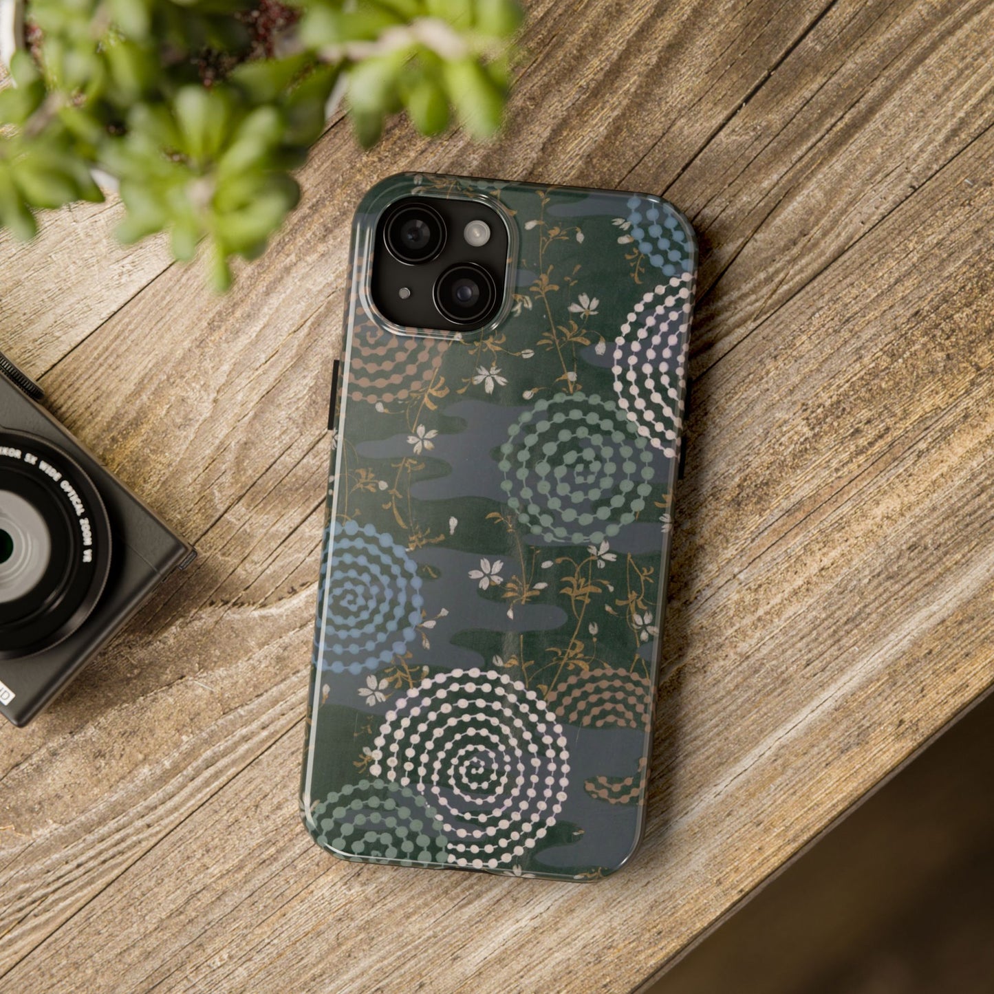 Meiji Era Uzumaki Spiral Phone Case | 1901 Zuan Hyakushu | Tokiwa Green Japanese Art