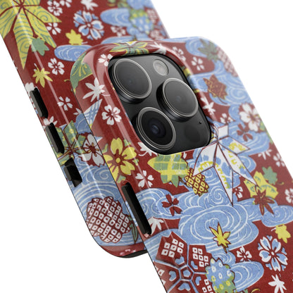 Taisho Umbrella Tales | 1926 Sakura, Momiji & Flowing Water Phone Case | Vintage Chiyogami Art