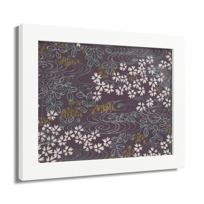 Antique Japanese Sakura River Framed Poster - Meiji Era Chiyogami Wall Art