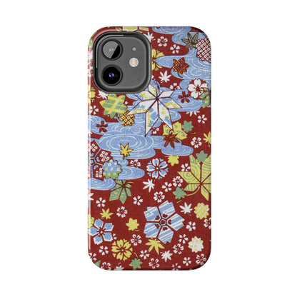 Taisho Umbrella Tales | 1926 Sakura, Momiji & Flowing Water Phone Case | Vintage Chiyogami Art