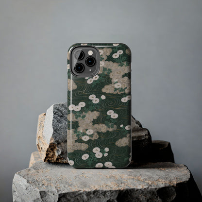 Meiji Era Flowing Water & White Flower Phone Case | 1901 Illustrated Compendium of 100 Designs | Forest Green Japanese Art