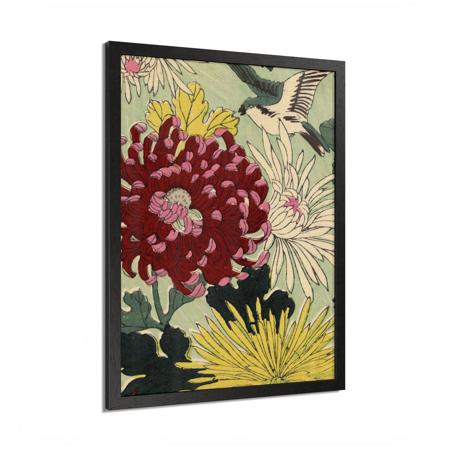 Chrysanthemum Japanese Chiyogami Framed Poster – Vintage 1924 Kikuo Hirose | Maru no Kagishippo
