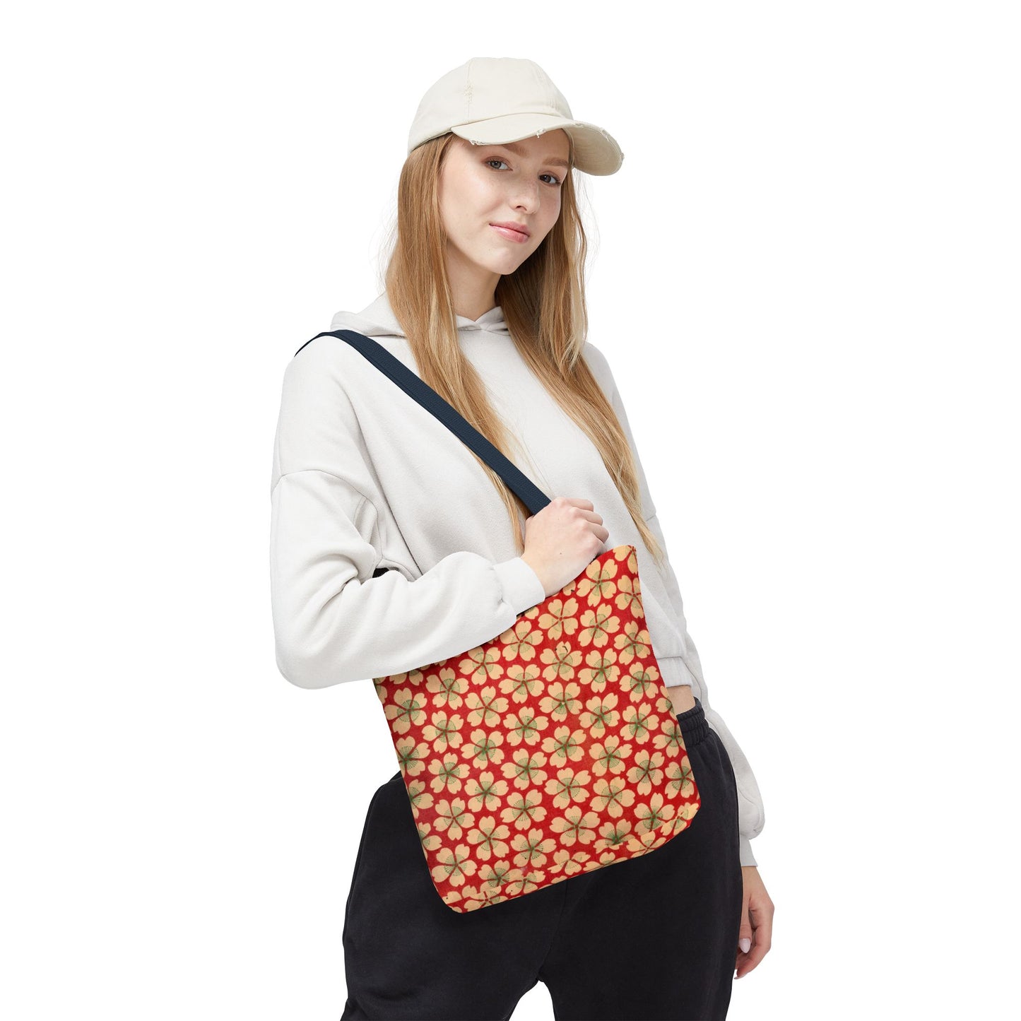 Meiji Era Sakura Blossom Tote Bag | "Chiyogami Mihon" Japanese Archive Art | Red & White Floral
