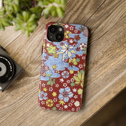 Taisho Umbrella Tales | 1926 Sakura, Momiji & Flowing Water Phone Case | Vintage Chiyogami Art