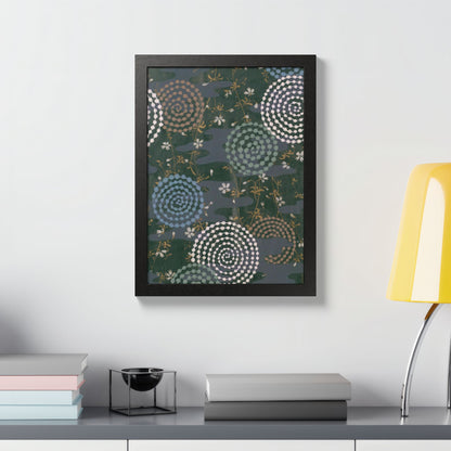 Antique Japanese Spiral & Hanabi Framed Poster - Meiji Era Traditional Pattern Wall Art