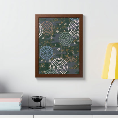 Antique Japanese Spiral & Hanabi Framed Poster - Meiji Era Traditional Pattern Wall Art