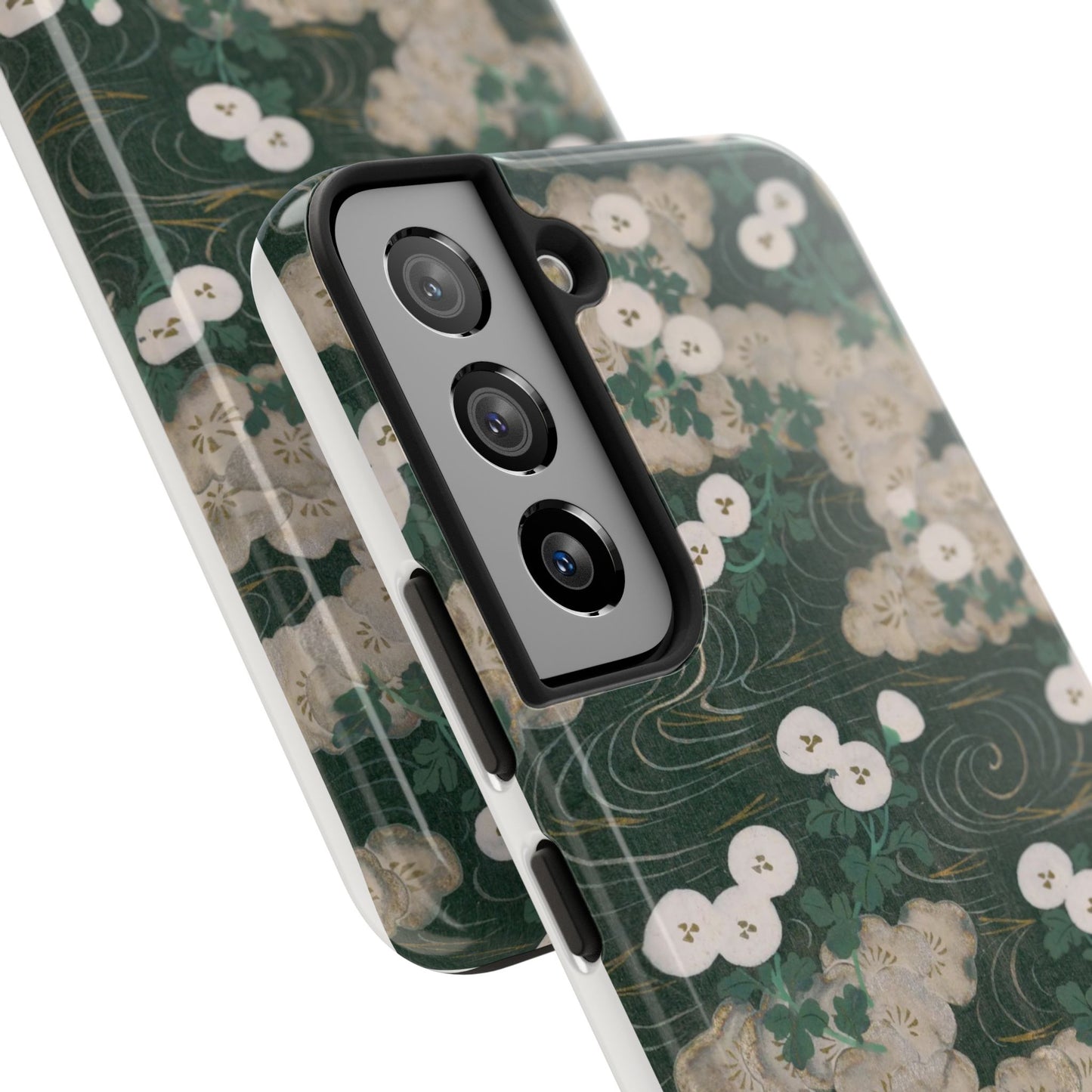 Meiji Era Flowing Water & White Flower Phone Case | 1901 Illustrated Compendium of 100 Designs | Forest Green Japanese Art