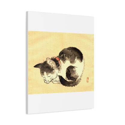 Sleeping Cat Vintage Sumi-e Canvas Print — Japanese Ink Cat Wall Art