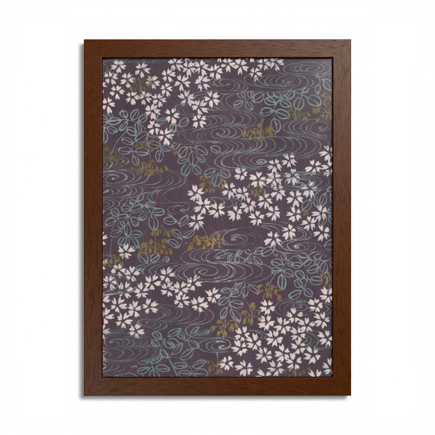 Antique Japanese Sakura River Framed Poster - Meiji Era Chiyogami Wall Art