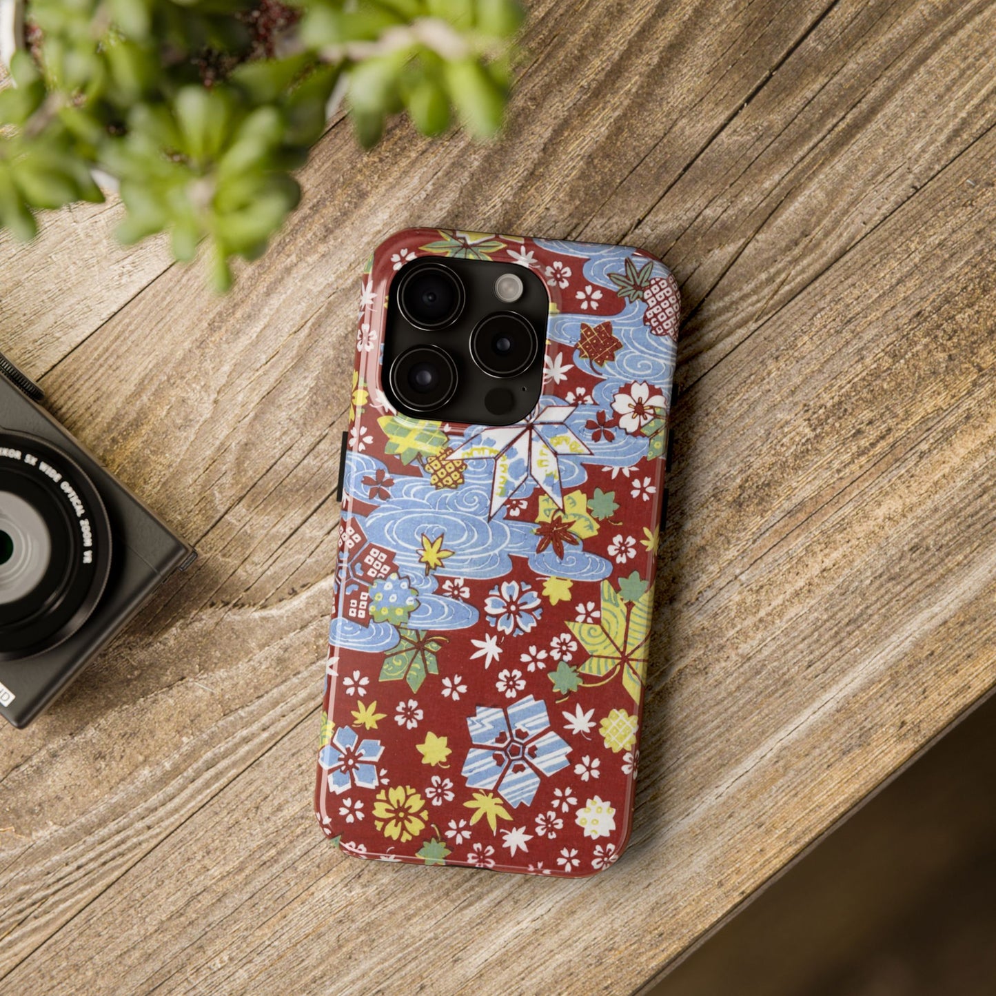 Taisho Umbrella Tales | 1926 Sakura, Momiji & Flowing Water Phone Case | Vintage Chiyogami Art
