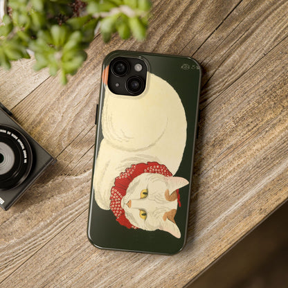 Taisho Era Lucky White Cat Phone Case | 1921 Japanese Woodblock Art | Zen Cat Design