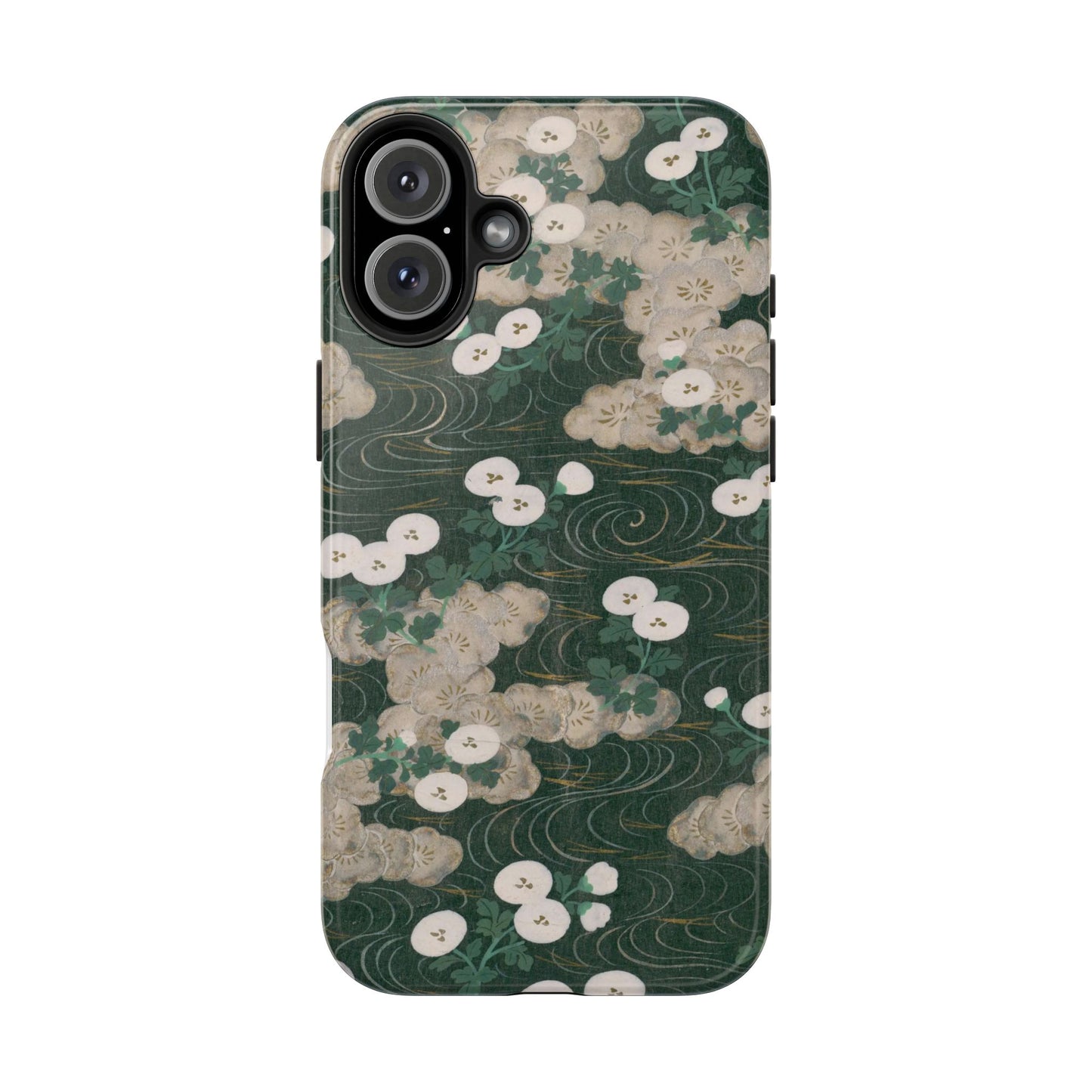 Meiji Era Flowing Water & White Flower Phone Case | 1901 Illustrated Compendium of 100 Designs | Forest Green Japanese Art