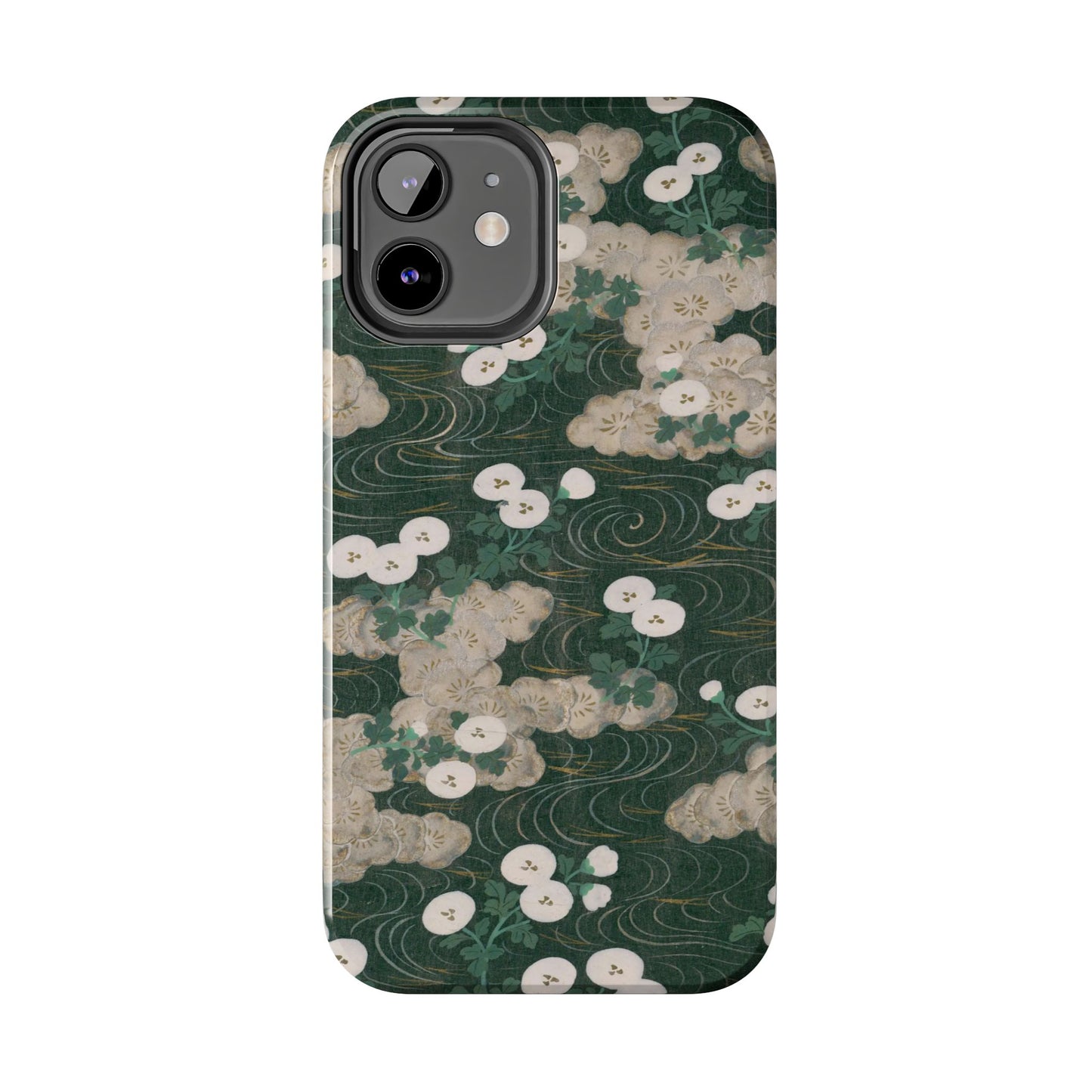 Meiji Era Flowing Water & White Flower Phone Case | 1901 Illustrated Compendium of 100 Designs | Forest Green Japanese Art