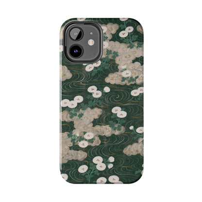 Meiji Era Flowing Water & White Flower Phone Case | 1901 Illustrated Compendium of 100 Designs | Forest Green Japanese Art