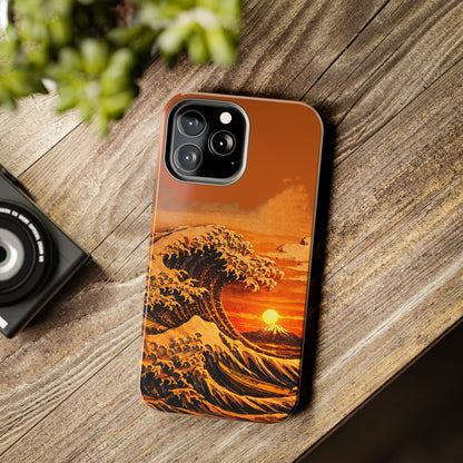 Japanese Great Wave Sunset Phone Case | Hokusai 3D Art Sunset Glow | Edo Era Masterpiece