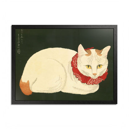 White Cat Japanese Woodblock Framed Poster – Nihon Fukei Senshu Vol.6, 1924