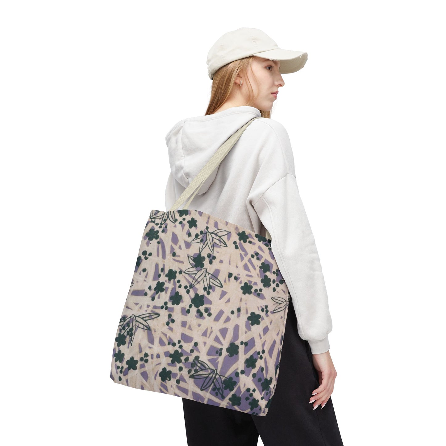 Meiji Era Bamboo & Flower Tote Bag | 1901 Zuan Hyakushu | Purple & Green Japanese Art