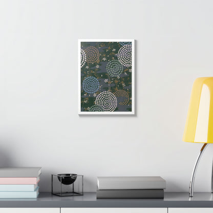 Antique Japanese Spiral & Hanabi Framed Poster - Meiji Era Traditional Pattern Wall Art