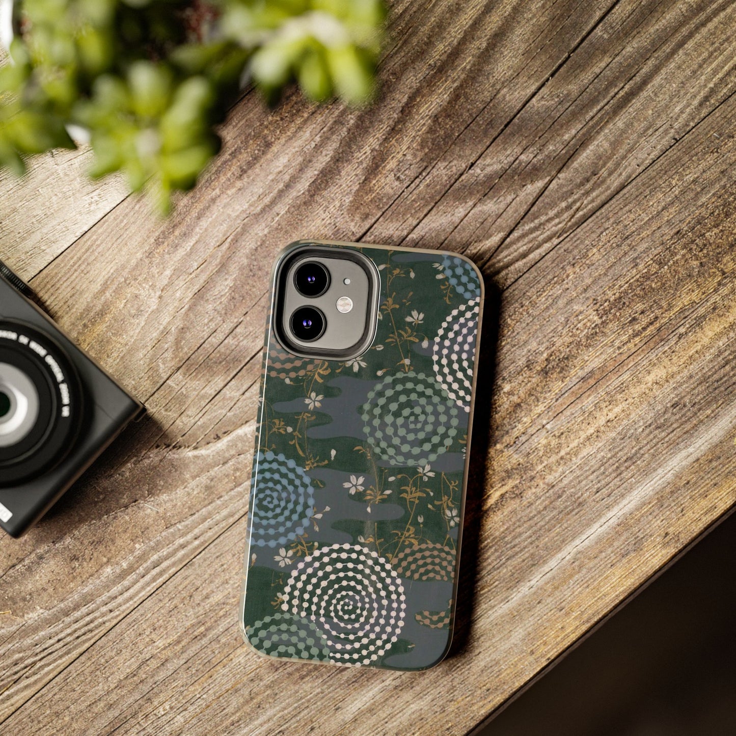 Meiji Era Uzumaki Spiral Phone Case | 1901 Zuan Hyakushu | Tokiwa Green Japanese Art